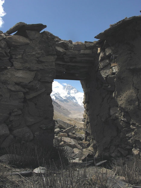 Everest through monastery door