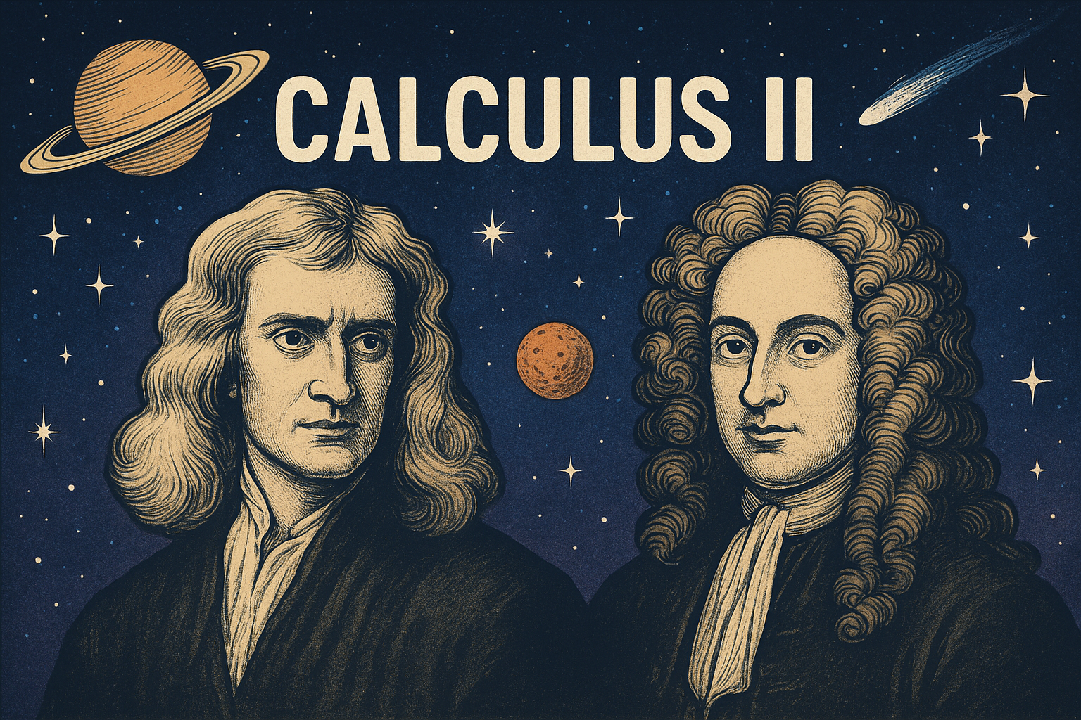 This is a thumbnail depicting Isaac Newton and Brook Taylor (of Taylor series fame).  The background depicts outer space.
